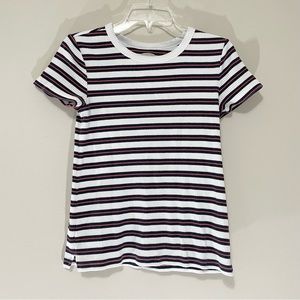 Old Navy Slim Fit Red White and Navy Striped Cotton Blend Tshirt Size S